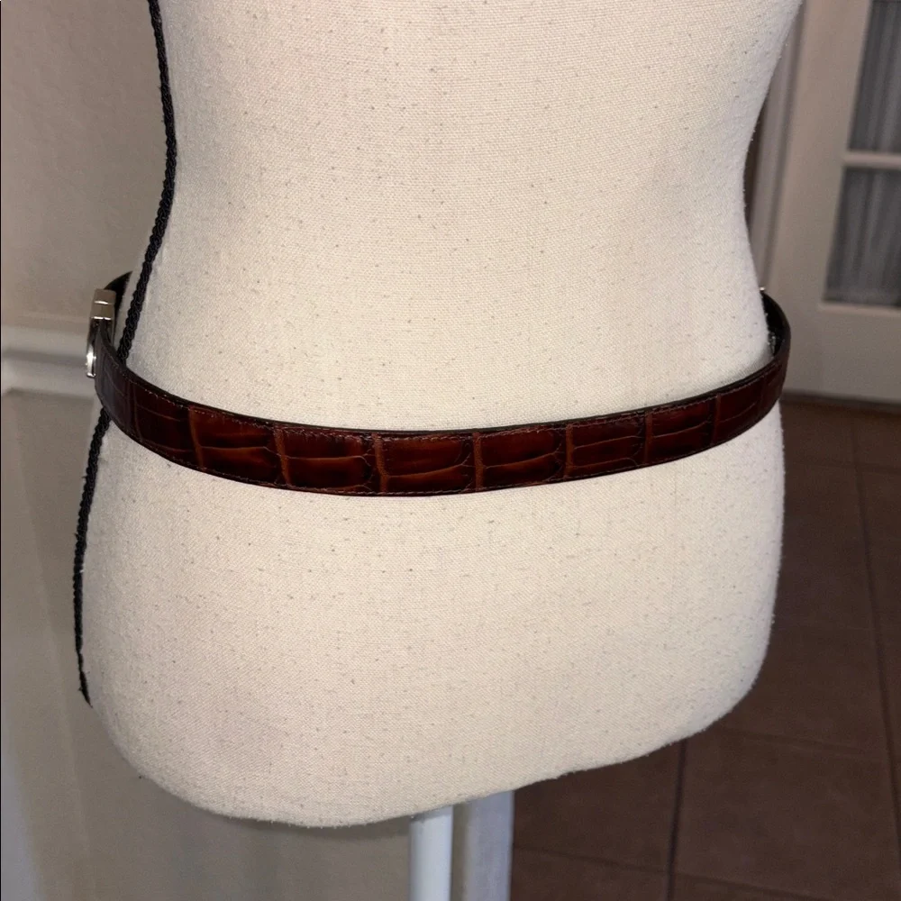 EUC Vintage Brighton black brown croc leather reversible twist belt Size M